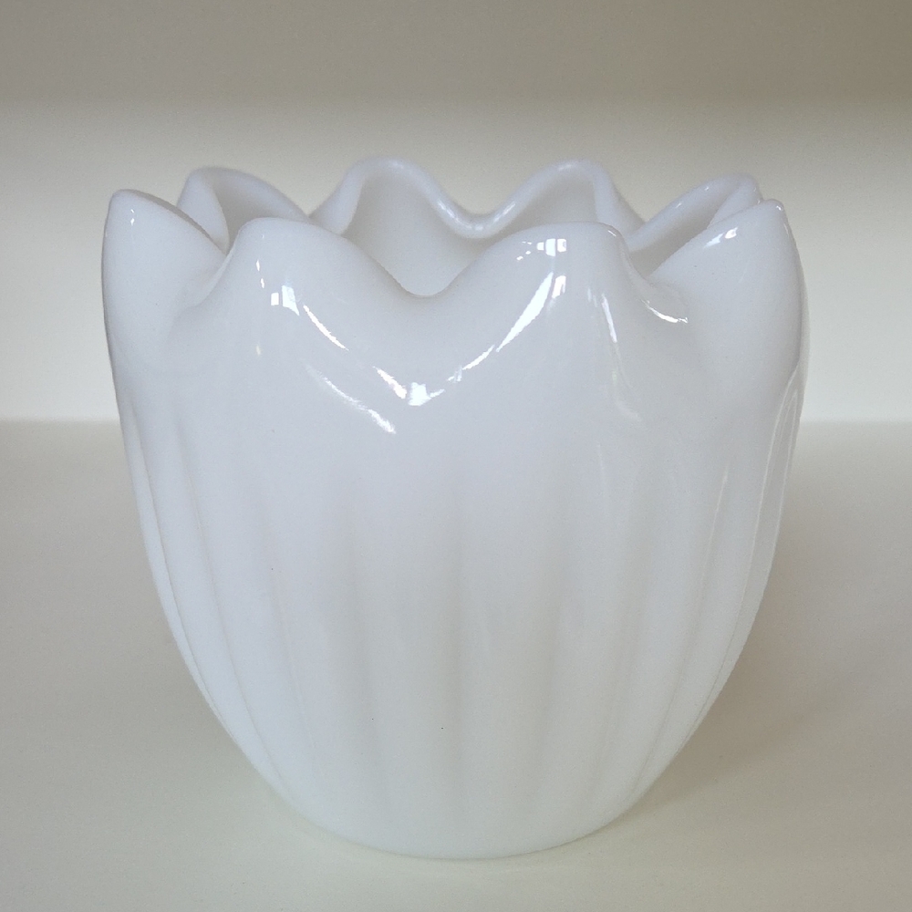 Vintage White Milk Glass Pinched Rim Bowl/ Vase